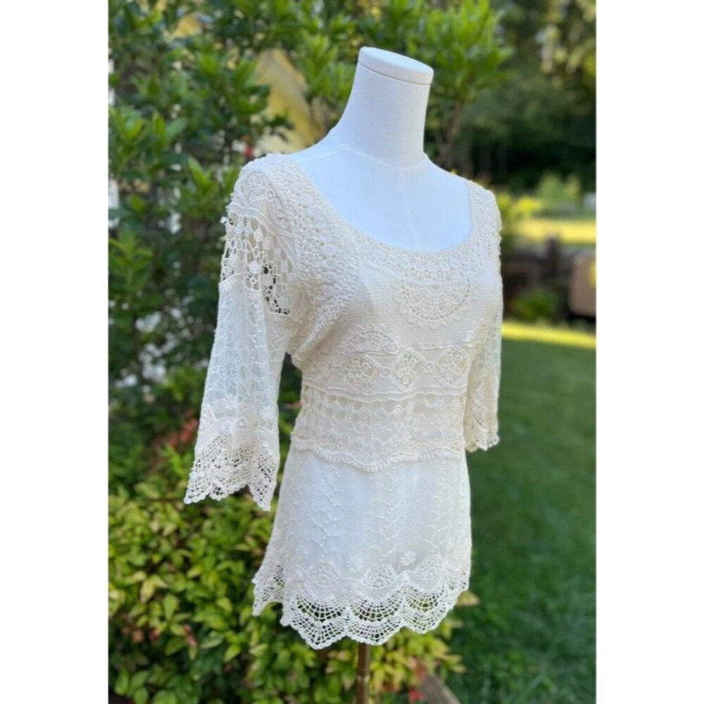 Boho Crochet Lace Festival Top | Ivory | Size L - Picture 2 of 4